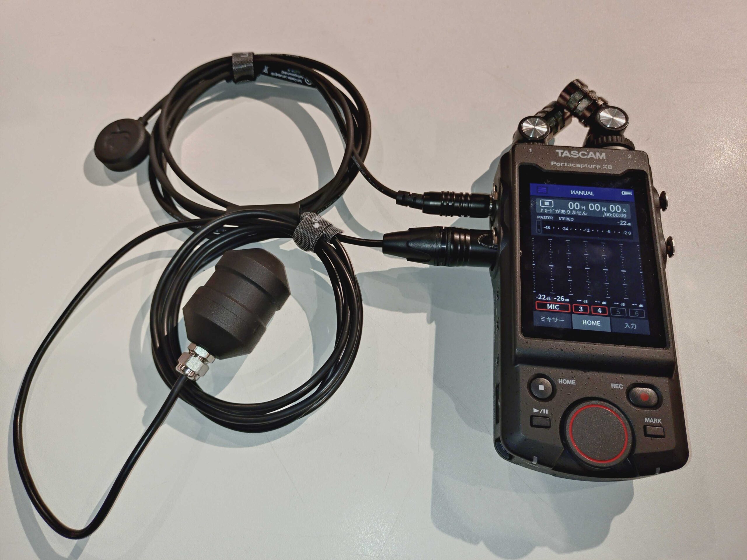 TASCAM / Portacapture X8を使い、Contact Microphone, Geophone Sをスマホに接続